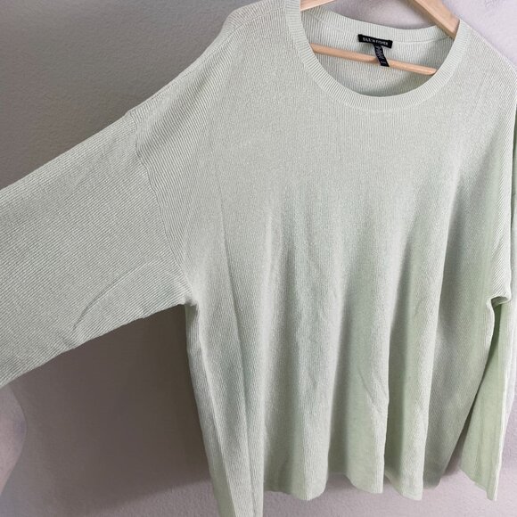 Eileen Fisher Womens XL Mist Green Sweater Organic Linen Blend Long Sleeve Knit - Picture 10 of 12